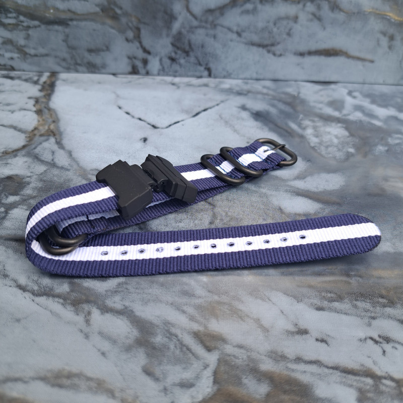 Тканевий ремінець для годинника Casio GA-100 / GD-120 / G-8900 / GA-150 / GA-200 / GLS-100 / GW-8900 Синій з білим