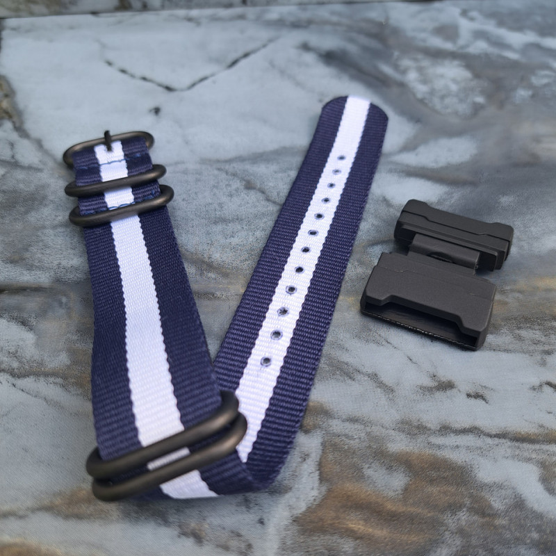 Тканевий ремінець для годинника Casio GA-100 / GD-120 / G-8900 / GA-150 / GA-200 / GLS-100 / GW-8900 Синій з білим