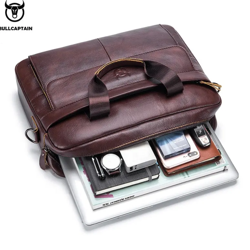 Чоловічий діловий портфель із натуральної шкіри, повсякденна сумка через плече в ретростилі