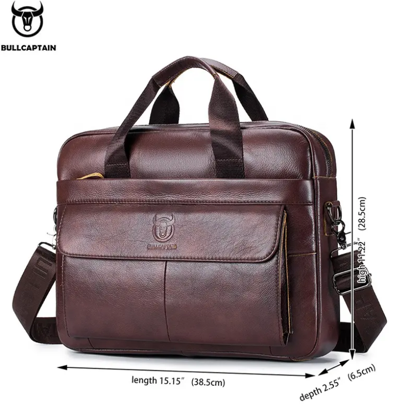 Чоловічий діловий портфель із натуральної шкіри, повсякденна сумка через плече в ретростилі