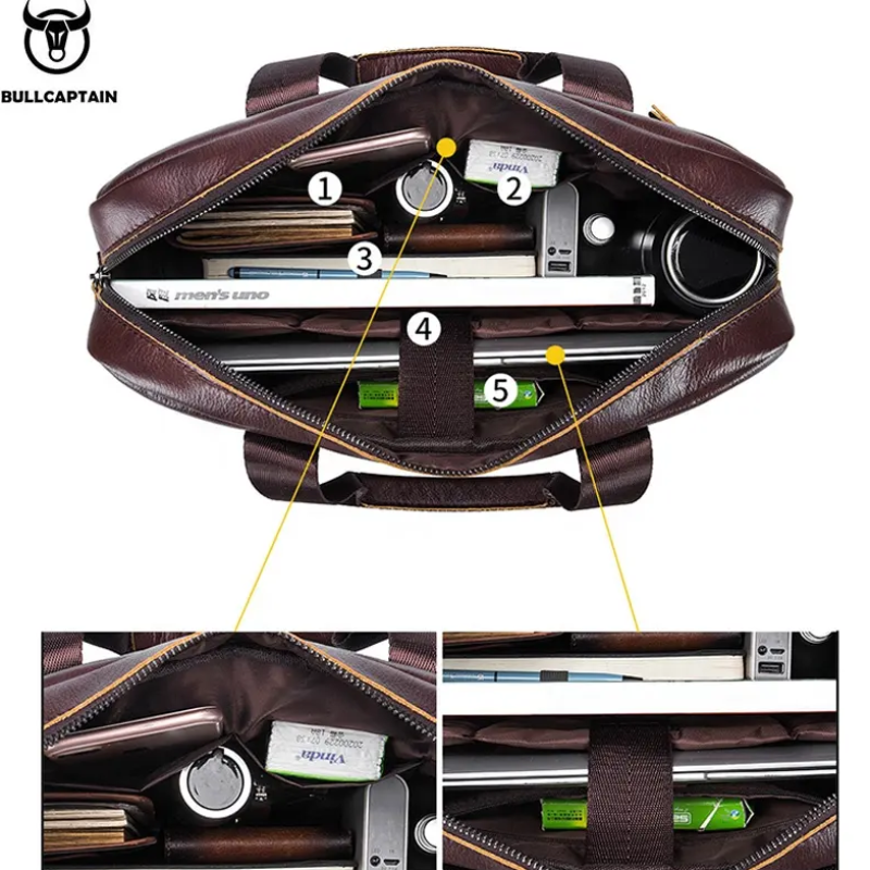 Чоловічий діловий портфель із натуральної шкіри, повсякденна сумка через плече в ретростилі