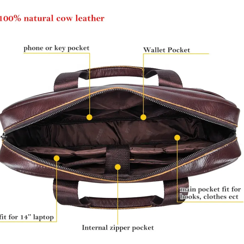 Чоловічий діловий портфель із натуральної шкіри, повсякденна сумка через плече в ретростилі