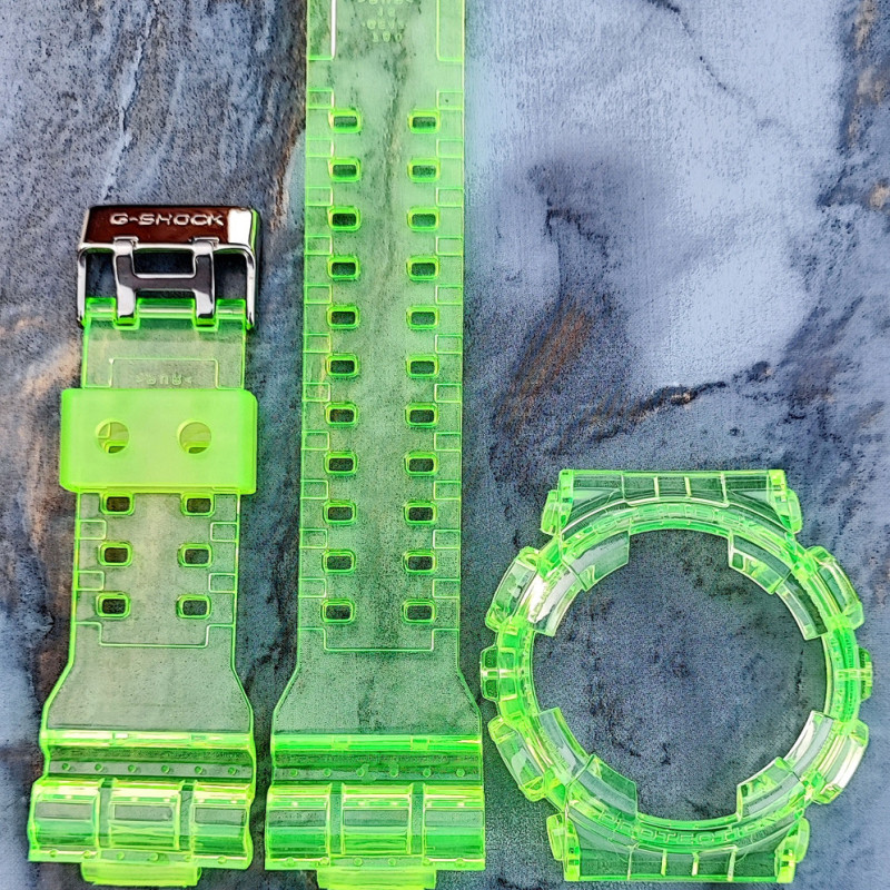 Casio ремінець + безель(рант) для G-SHOCK GA-100 / GA-110 / GA-120 / GD-100 / GD-100 / GD-120/ GAX-100/GLS-100 Прозорий Салатовий