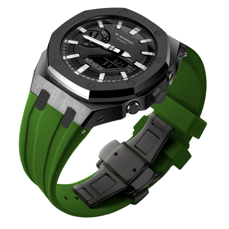 Ремінець, безель (рант) для годинника Casio G-SHOCK GA-2100 / GA-2110 / GA-B2100 Чорний із зеленим