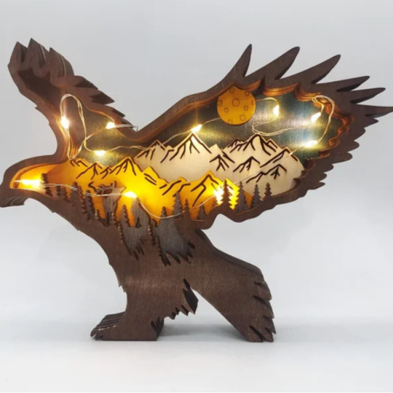 Декоративна дерев'яна іграшка-пазл 3D  "Орел" з гірляндою