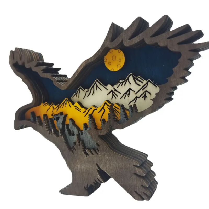 Декоративна дерев'яна іграшка-пазл 3D  "Орел" з гірляндою