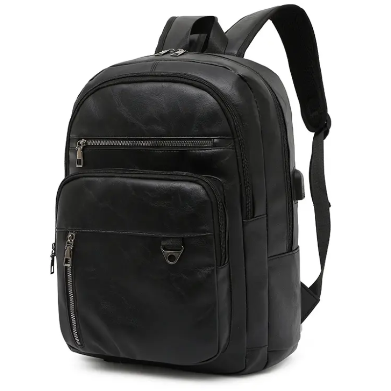 Крутий рюкзак 3 в 1  з USB  роз'ємом для заряджання  з екошкіри Чорний