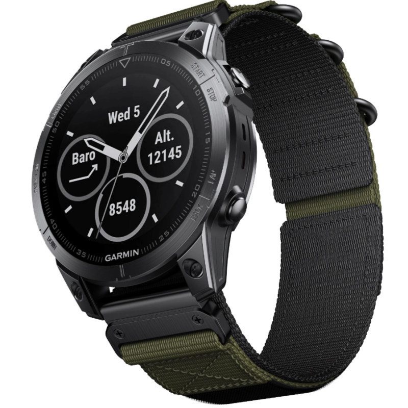 Тканевий ремінець для Garmin Fenix 7 / 6-6 Pro / 6 Supphire / Fenix 5-5 Plus / Foreruner 945 / MARQ / 22 мм Зелений + чорний