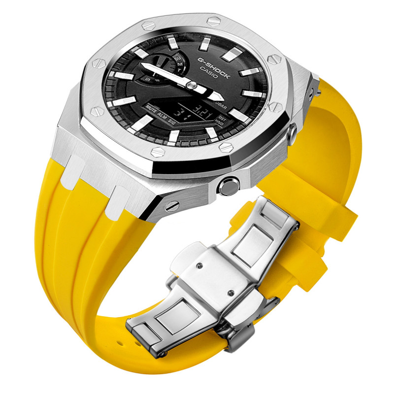 Ремінець, безель (рант) для годинника Casio G-SHOCK GA-2100 / GA-2110 / GA-B2100 Срібло з жовтим