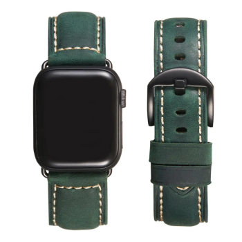 Ремінець із натуральної шкіри Crazy horse для Apple Watch 38 / 40 / 41 / 42 / 44 / 45 / 49 мм Зелений