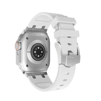 Ремінець преміум'якість для Apple Watch Ultra 49 / 45 / 44 / 42 mm Білий із сірим