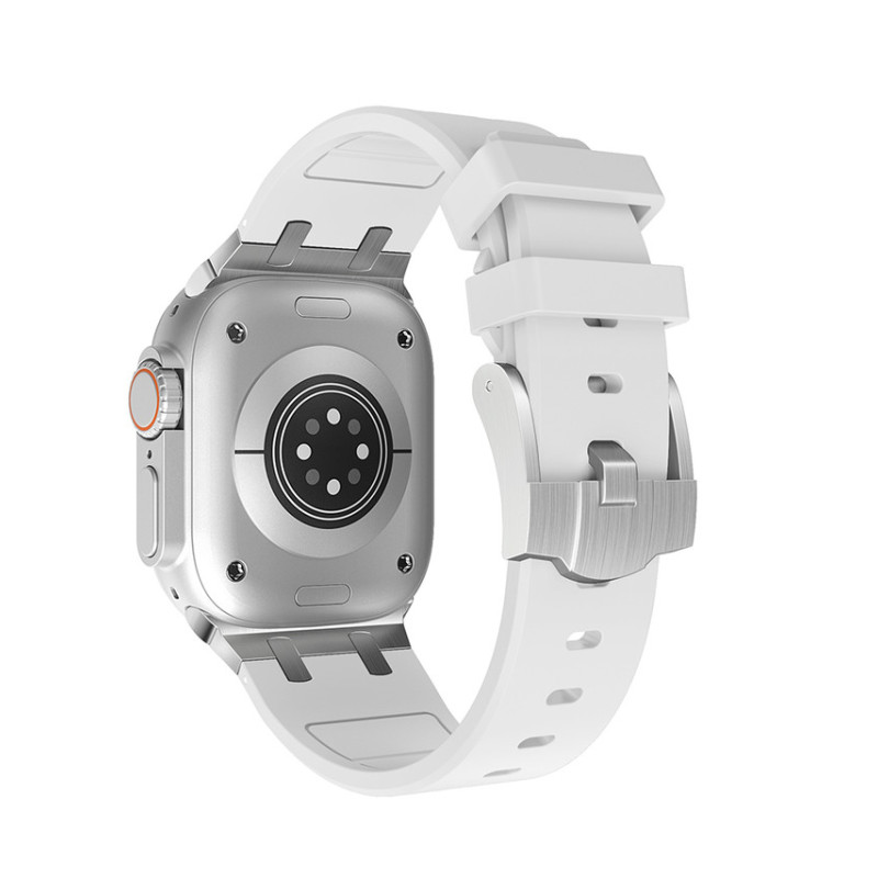 Ремінець преміум'якість для Apple Watch Ultra 49 / 45 / 44 / 42 mm Білий із сірим