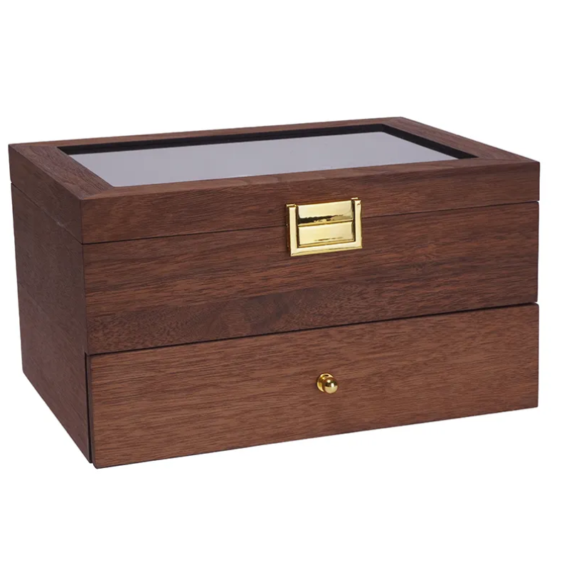 Коробка для годинників з дерева на 20 відділень. Скринька для прикрас. Коричнева