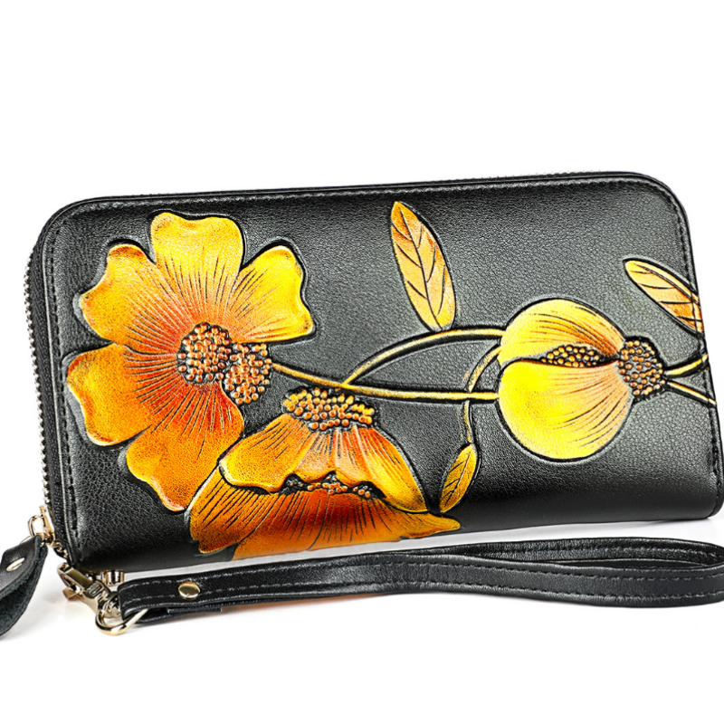 Жіночий гаманець на блискавці з натуральної шкіри з малюнком