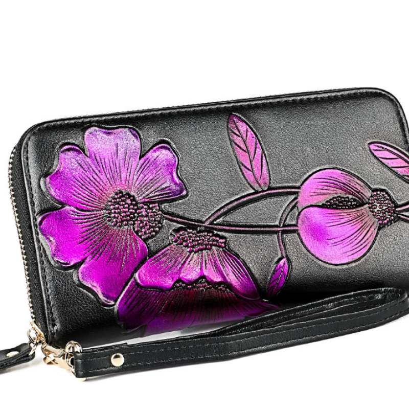 Жіночий гаманець на блискавці з натуральної шкіри з малюнком