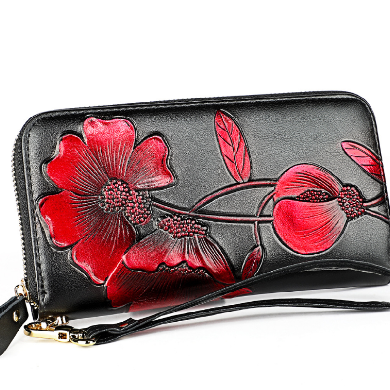 Жіночий гаманець на блискавці з натуральної шкіри з малюнком