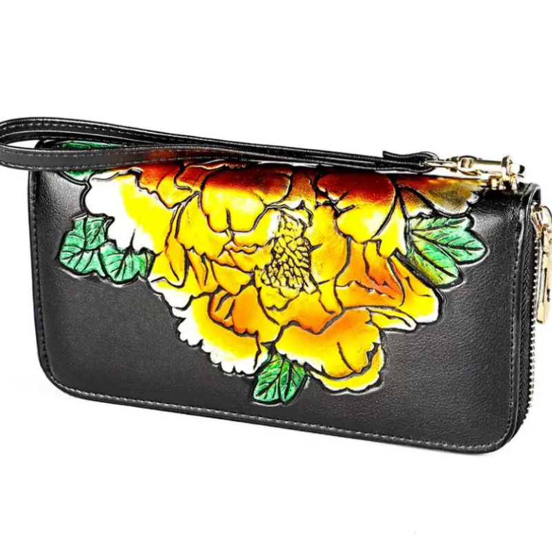 Жіночий гаманець на блискавці з натуральної шкіри з малюнком