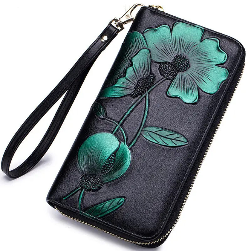 Жіночий гаманець на блискавці з натуральної шкіри з малюнком