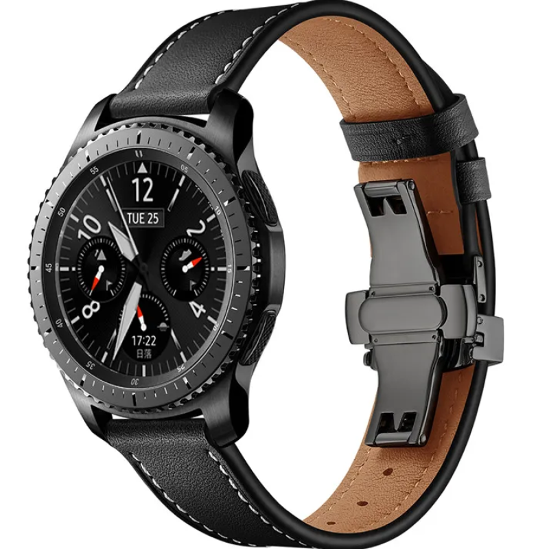 Шкіряний ремінець для Huami Amazfit Stratos / Amazfit Pace / GTR 47 MM / GTR 2 / 2e / Amazfit GTR 3 Чорний чорна застібка