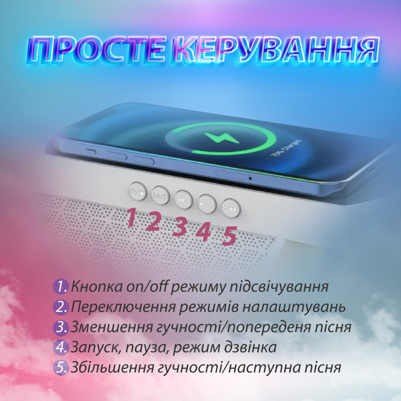 Портативна колонка з RGB-підсвіткою бездротова 20 Вт 3 в 1 зарядка та годинник в стилі Big G
