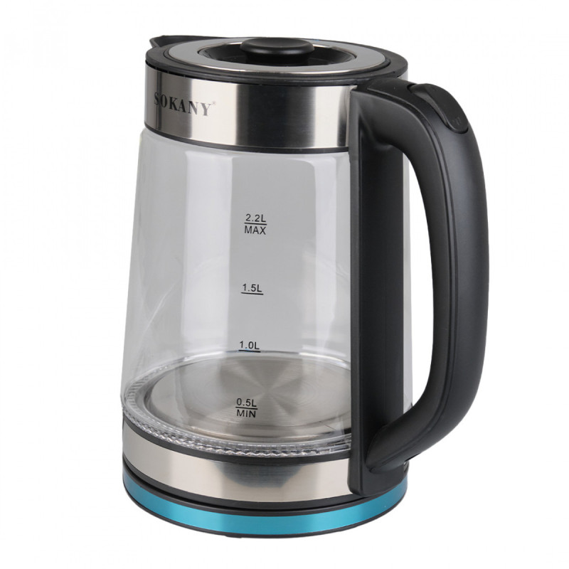 Електрочайник скляний з підсвічуванням безшумний 2.2 л 2000 Вт Sokany SK-SH-1070