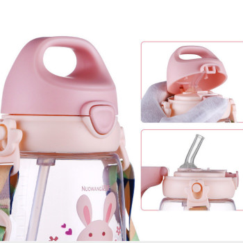 Пляшка для води з трубочкою 380 мл дитяча фляга прозора для напоїв з дозатором та ручкою Рожевий