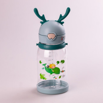 Пляшка для води з трубочкою 550 мл фляга прозора для напоїв з дозатором та ремінцем М'ятний