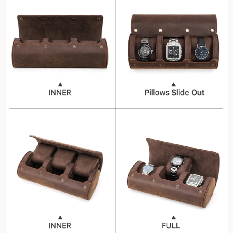 Бокс, скринька, футляр для годинника на 3 відділення з натуральної шкіри. CRAZY HORSE