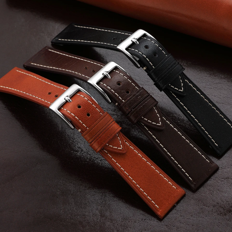Ремінець для годинника з натуральної шкіри, із системою швидкої заміни 22 мм Темно-коричневий