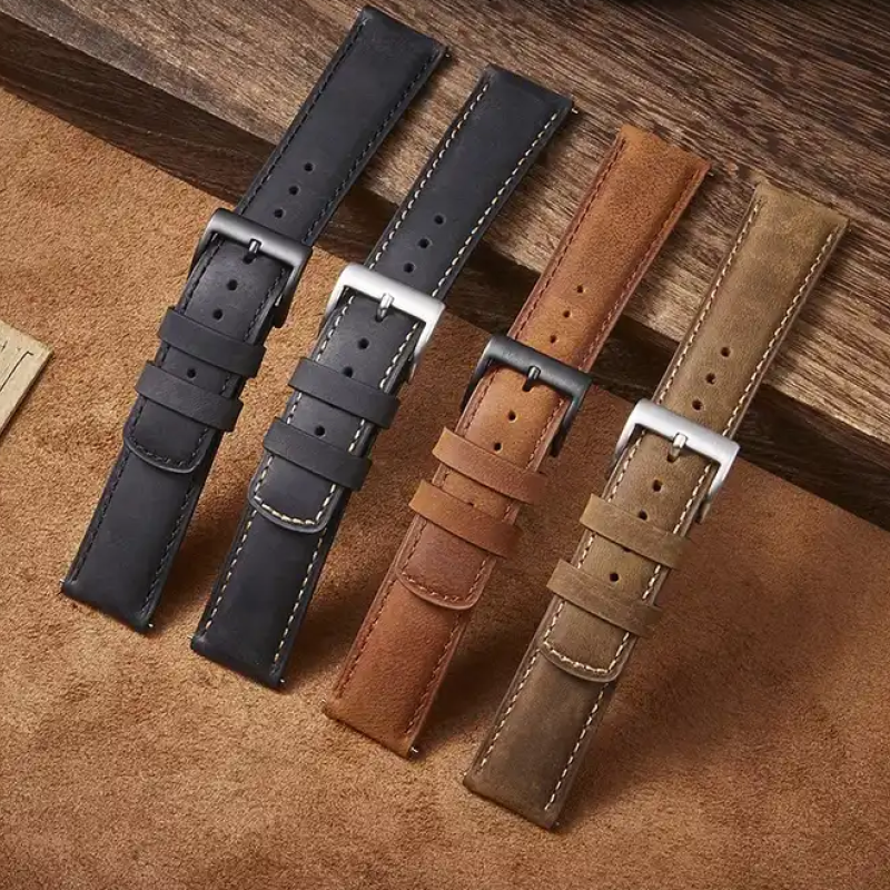 Ремінець для годинника з натуральної шкіри, із системою швидкої заміни 22 мм Чорний, чорна пряжка