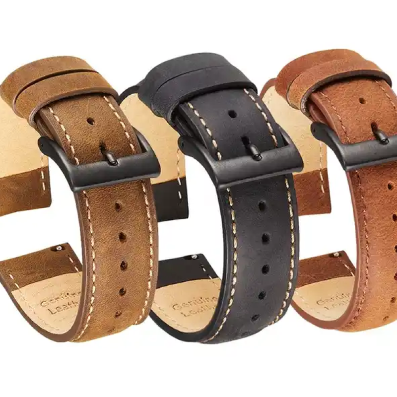 Ремінець для годинника з натуральної шкіри, із системою швидкої заміни 22 мм No2 Коричневий, чорна пряжка