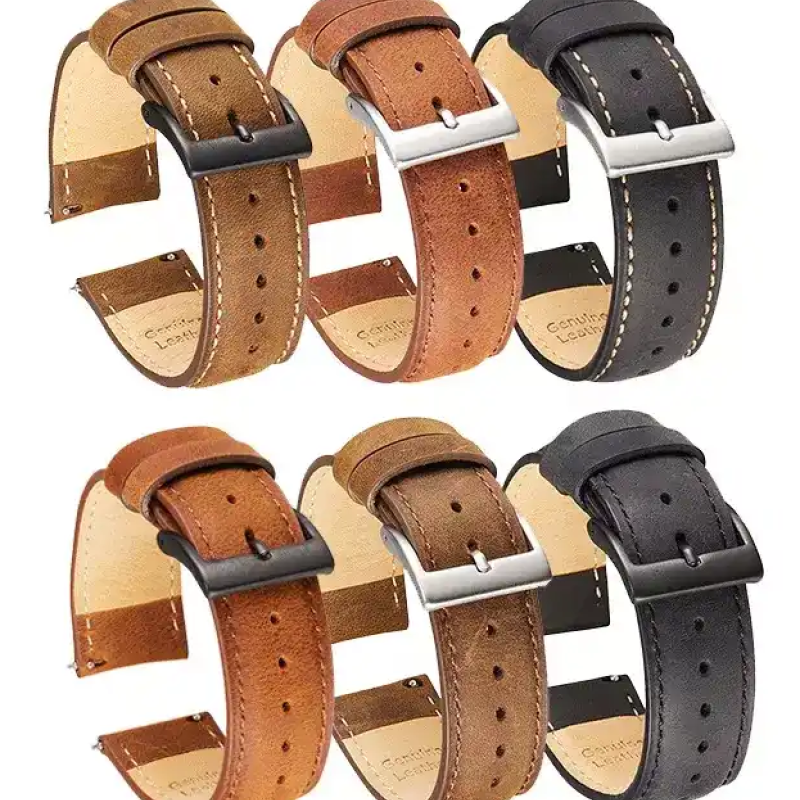 Ремінець для годинника з натуральної шкіри, із системою швидкої заміни 22 мм No2 Коричневий, чорна пряжка