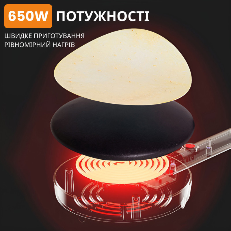 Млинниця електрична 20 см 650 Вт сковорода для млинців антипригарна заглибна Sokany