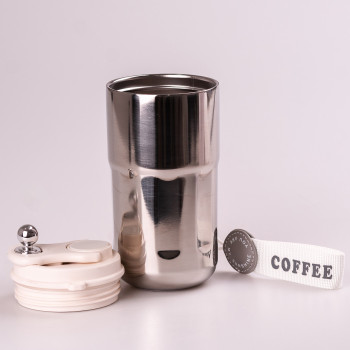 Термос із нержавіючої сталі 420 мл із ремінцем температура до 12 годин Білий