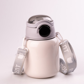 Термос із трубочкою 650 мл із нержавіючої сталі з датчиком температури ремінцем до 12 годин Бежевий