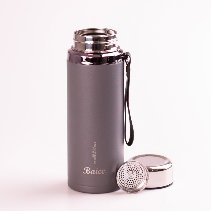 Термос із нержавіючої сталі з ремінцем Baicc 800 мл Сірий
