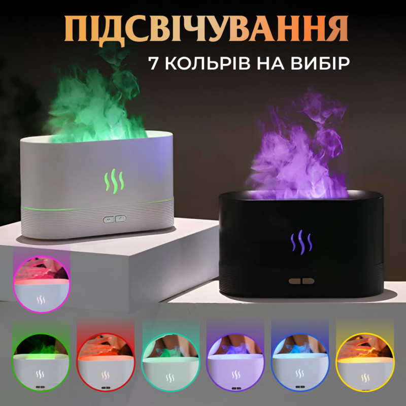 Зволожувач повітря для дому портативний 180 мл від USB з імітацією полум'я ароматичний дифузор з підсвічуванням Білий