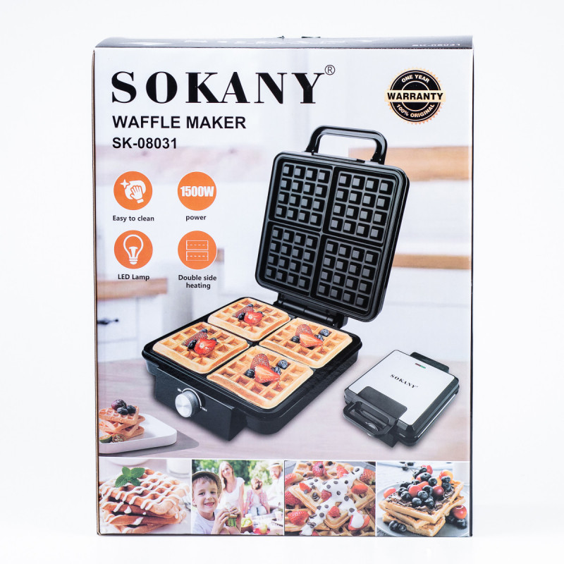 Вафельниця електрична Sokany Waffle Maker 1500 Вт двосторонній нагрів антипригарне покриття електровафельниця