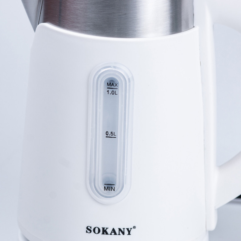 Електрочайник на 1 л Sokany Water Kettle з автоматичним відключенням 1200 Вт чайник нержавейка Білий