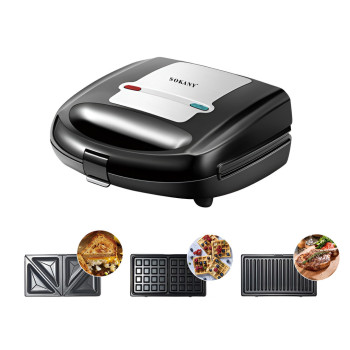 Вафельниця електрична 750 Вт 3 насадки двостороннє нагрівання антипригарне покриття Sokany KJ-108