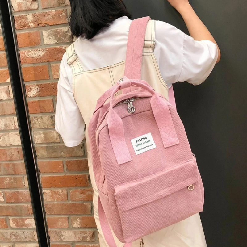 Стильний та практичний вельветовий сумка-рюкзак для дівчат. Рожевий