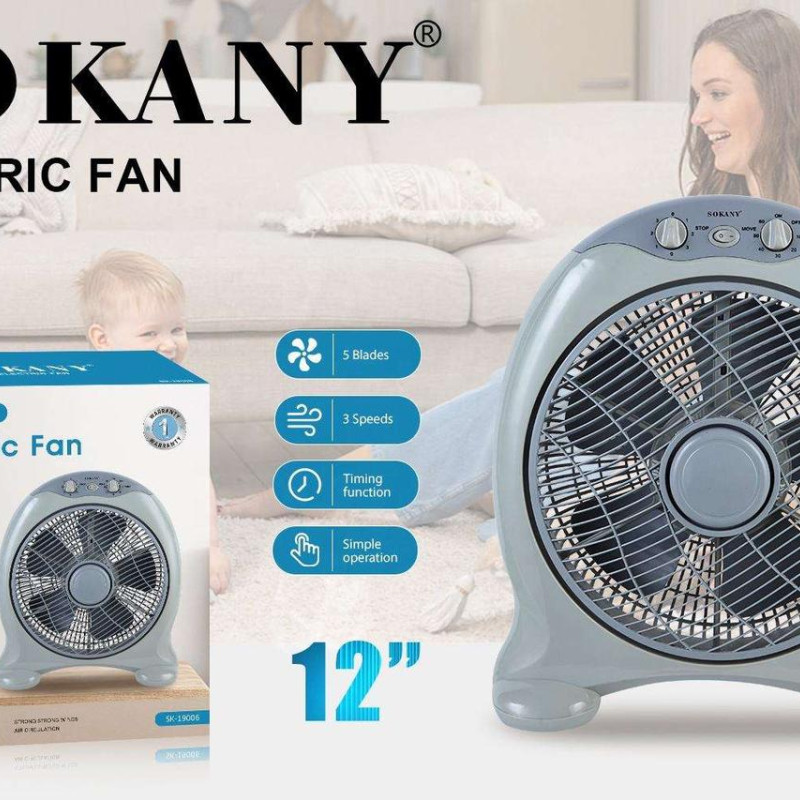 Електричний вентилятор підлоговий 5 лопатей 3 швидкості Sokany настільний вентилятор