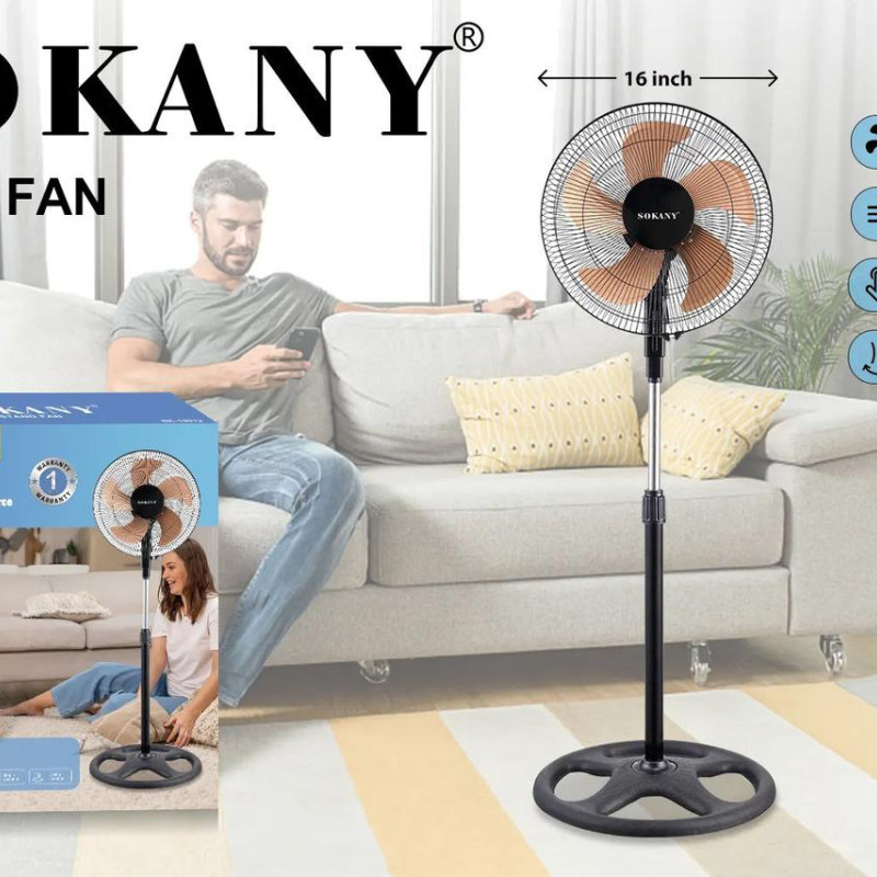 Вентилятор електричний підлоговий 3 швидкості 5 лопатей Sokany вентилятори підлогові