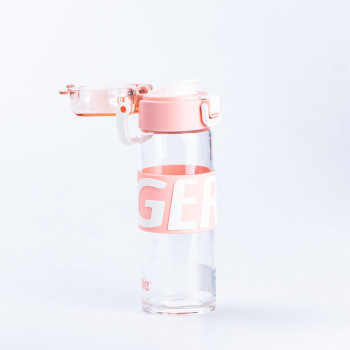 Пляшка для води скляна прозора із пластиковою кришкою Рожевий