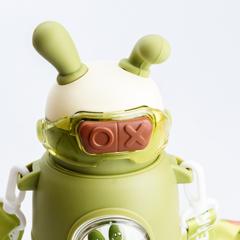 Дитяча пляшка для води з трубочкою з ремінцем зелена пляшечка для води